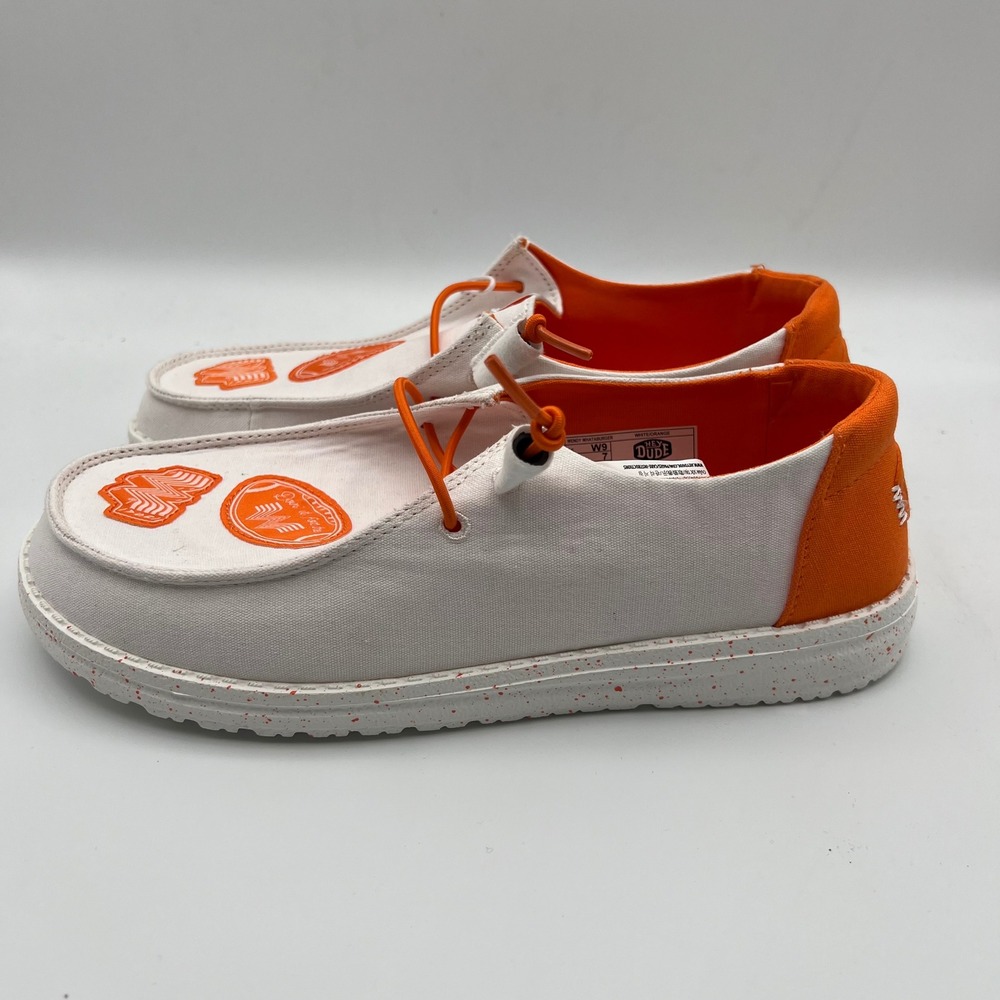 Hey Dude Wendy Whataburger Shoes Womens 9 White Orange Canvas‎ Slip On Loafers - Picture 6 of 11